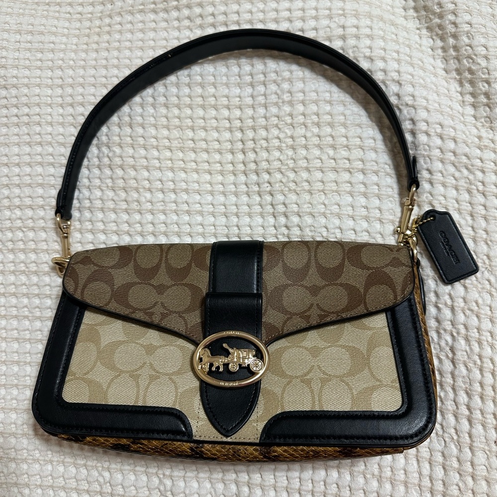Coach Brown and Black Signature Shoulder Bag